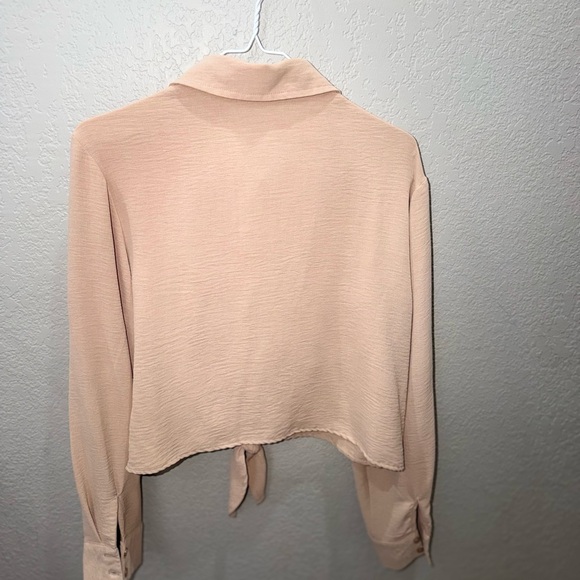 Elegant Beige Button-Down Tie Front Shirt - Picture 2 of 3